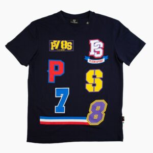 Granatowy t-shirt Plein Sport z kolorowym nadrukiem