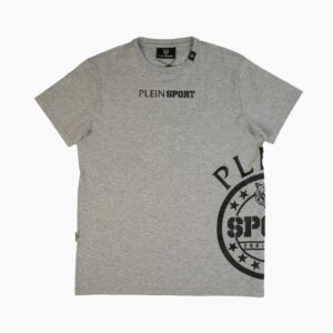 Szary t-shirt Plein Sport z czarnym nadrukiem