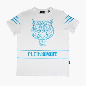 Sportowy t-shirt Plein Sport z niebieskim nadrukiem