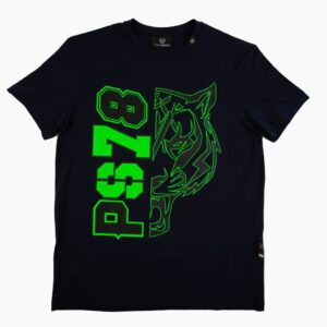 Granatowy t-shirt Plein Sport z neonowym nadrukiem