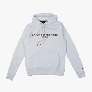 Tommy Hilfiger EST Bluza Męska Biała  - Haftowane Logo, Kieszeń Kangurka, Ocieplana