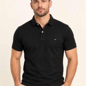 czarne polo męskie Tommy Hilfiger – widok z tyłu