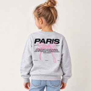 Bluza dziewczęca Name It PARIS z dużym nadrukiem i różową kokardą na plecach