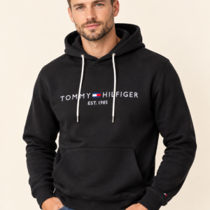 Bluza męska czarnaTommy Hilfiger z kapturem, ocieplana, regular fit