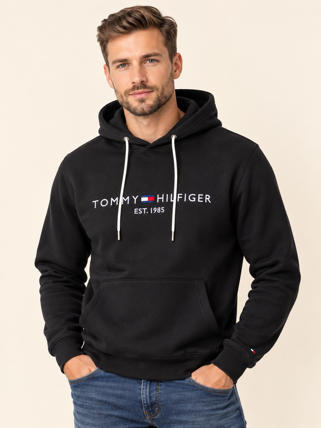 Bluza męska czarnaTommy Hilfiger z kapturem, ocieplana, regular fit