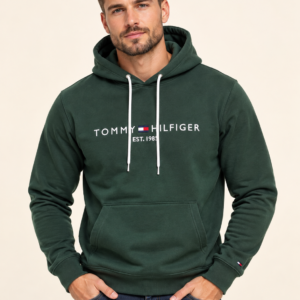 Bluza męska zielona Tommy Hilfiger z kapturem, ocieplana, regular fit