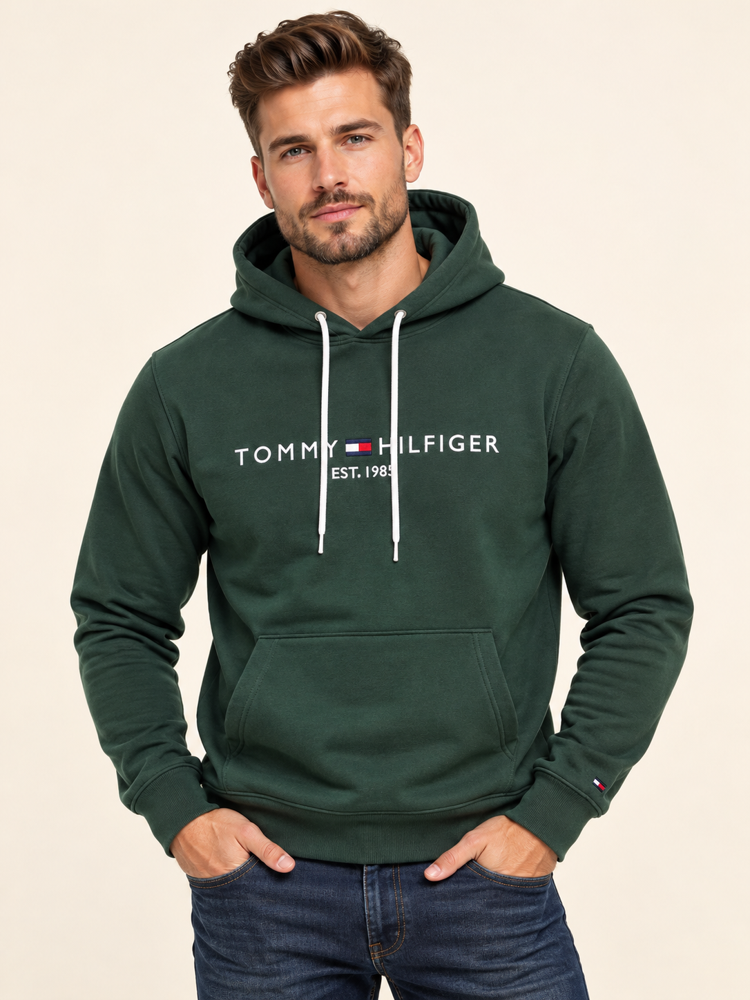Bluza męska zielona Tommy Hilfiger z kapturem, ocieplana, regular fit